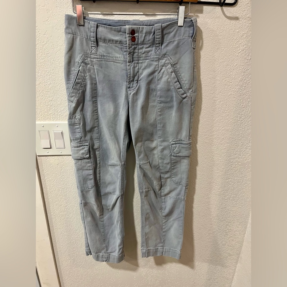 Anthropologie Blue Gray Wash Cargo Pockets Straight Leg High Rise Casual Pants